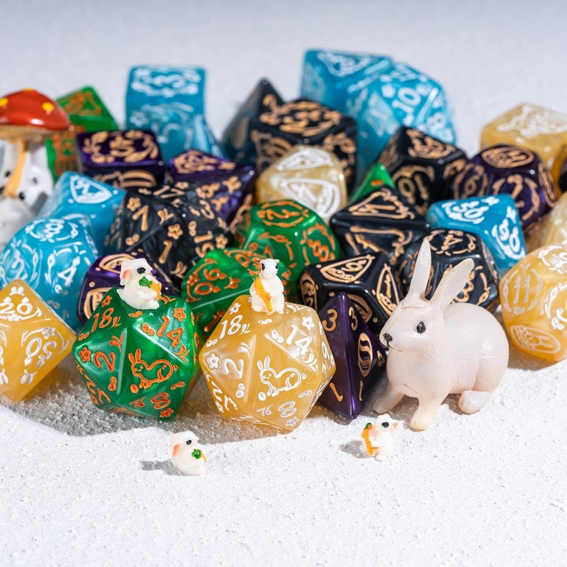 Poludie 5 Sets Dice DND, Polyhedral Dice Set (35pcs) with Leather Dice Bag, D&D Dice Set for RPG Table Games (Rabbit Pattern 5 Sets Dice) - Image 2